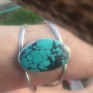 Artist signed turquoise and sterling cuff bracelet